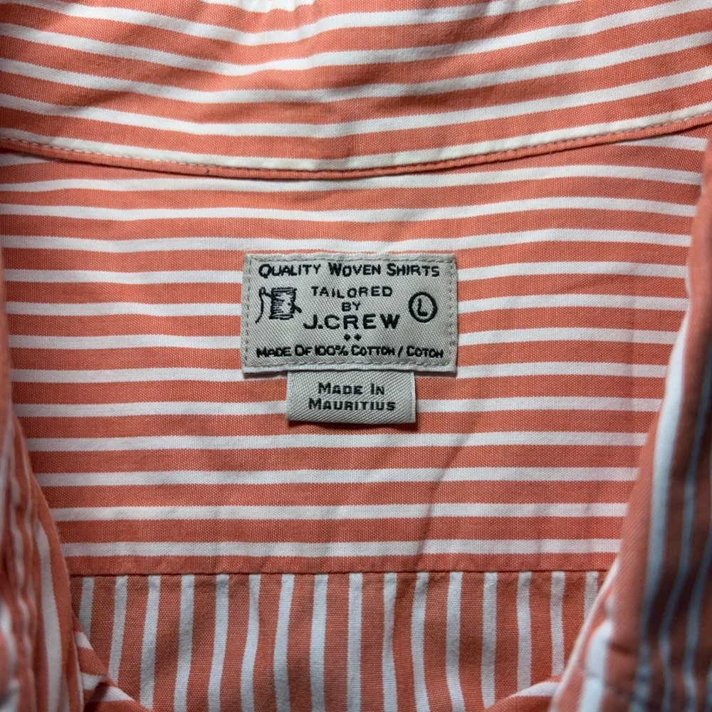 J Crew Mens L Casual orange white stripe 100% Cotton Button Down Shirt‎ Woven